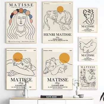 Абстрактные линии Матисса девушка птица винтажная настенная живопись на холсте плакаты на скандинавскую тему и принты настенные панно для декора гостиной 21cm30cm NoFrame