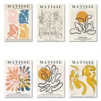 Абстрактные линии Матисса девушка птица винтажная настенная живопись на холсте плакаты на скандинавскую тему и принты настенные панно для декора гостиной 21cm30cm No Frame