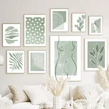 Абстрактные линии обнаженная девушка зеленая геометрия арочные художественные постеры на скандинавскую тему и принты холст живопись настенные панно Декор в гостиную A4 21x30cm No Frame