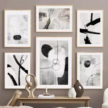 Абстрактные линии Пара целуется Винтажные постеры и принты, грязная геометрическая живопись на холсте, настенное искусство, гостиная, домашний декор 21X30cm No Frame