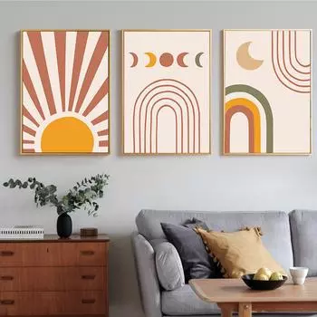 Абстрактные линии, постеры с изображением солнца и луны, настенное искусство, бохо, звезда, Радуга, холст, живопись, настенные панно для декора гостиной, спальни 21cm30cm NoFrame
