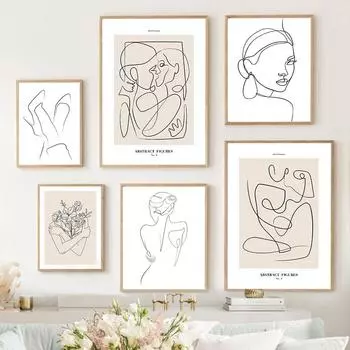 Абстрактные линии рисунка, женский цветок, минимализм, настенная живопись на холсте, постеры на скандинавскую тему и принты, картинки для декора гостиной 21x30cm No Framed