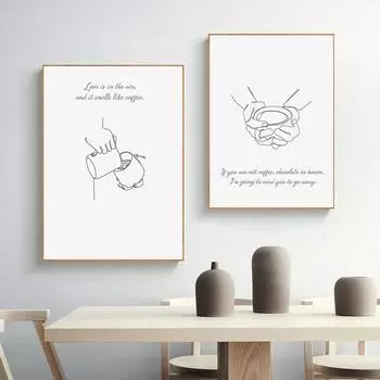 Абстрактные линии Рисунок Кофе Плакат Смешные цитаты Кухня Декоративные картины Холст Скандинавское настенное искусство Картина Домашнее кафе Украшение 21x30cm No Framed
