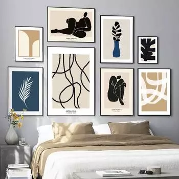 Абстрактные линии середины века, современные линии, скандинавская стена галереи, средневековое искусство, холст, живопись, постеры, печать, картины для декора гостиной, без рамки 21*30cm No Frame