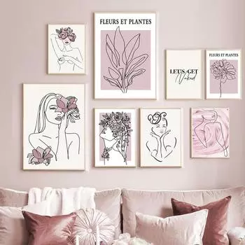 Абстрактные линии, сексуальная женщина, настенное искусство, цветы, плакаты с цитатами и принты, холст, картина для гостиной, украшение, домашний декор, изображение 21x30cm No Frame