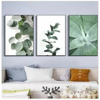 Абстрактные линии зеленых растений, ретро-постеры, скандинавские постеры и принты, настенное искусство, холст 21cm30cm NoFrame