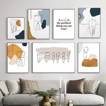Абстрактные линии зубов Современная стоматологическая клиника Холст Картины Плакаты и принты Настенная картина для украшения гостиной Куадрос 21x30 No Frame