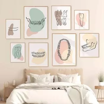 Абстрактные линии зубов, здоровья полости рта, стоматологические настенные художественные принты, плакаты, живопись на холсте, медицинские фотографии для декора стоматологического кабинета, клиники 21x30cm No Framed