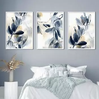 Абстрактные листья синие акварельные постеры натуральная настенная живопись холст картины принты картины современный интерьер комнаты ливян домашний декор 21x30cm No Framed