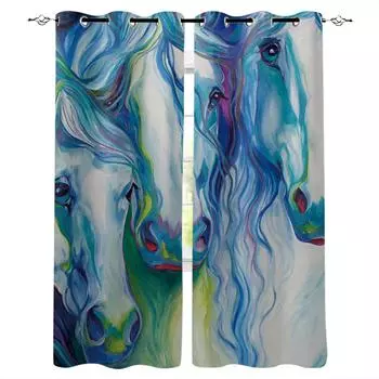 Абстрактные лошади Акварельная живопись Плотные шторы для гостиной Шторы на окна для спальни Шторы для кухни Шторы Шторы Жалюзи W135 x H60cm