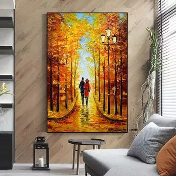 Абстрактные любовники, идущие по улице, холст, картины на стенах, постеры и принты, осенние пейзажи, настенные картины для гостиной 20x30cm