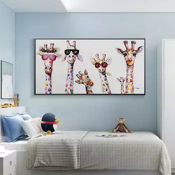 Абстрактные милые мультяшные жирафы, настенные художественные украшения, картина маслом, печать плакатов, детская спальня, дом 21cm30cm NoFrame