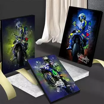 Абстрактные мотоциклетные постеры Rossi, принты, акварель, экстремальные виды спорта, холст, живопись, настенные художественные картины для гостиной, домашний декор, без рамки 21*30cm