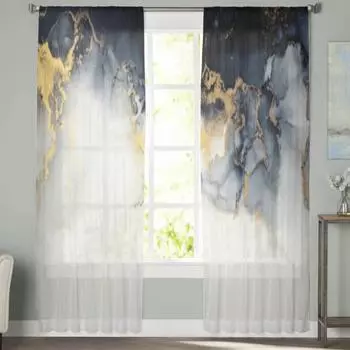 Абстрактные мраморные прозрачные шторы для спальни, вуаль, занавеска для гостиной, окна, прозрачные шторы для кухни, тюлевые шторы 135W x 114H(cm)