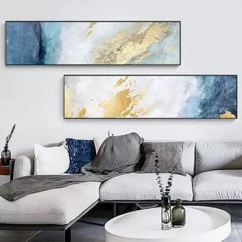 Абстрактные настенные рисунки из золотой фольги «Голубая река», холст, картины, постеры и принты для гостиной, спальни, прикроватные украшения, Cuadros 20cm40cm NoFrame