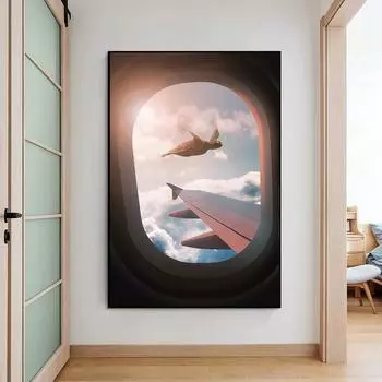 Абстрактные облака, летающие черепахи, постеры и принты на стене, холст, картина, самолет, окно, картина, украшение для гостиной 21x30cm No Frame белый