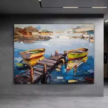 Абстрактные пейзажи, картина маслом на холсте, парусная лодка, корабль, постер и принт, настенная художественная картина, домашний декор, декор без рамы 21x30cm No Frame