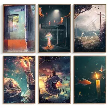 Абстрактные пейзажи, настенные художественные постеры и принты, фэнтезийная ночь, звездный свет, глубокое море, холст, картина, скандинавский домашний декор для гостиной 21cm30cm NoFrame