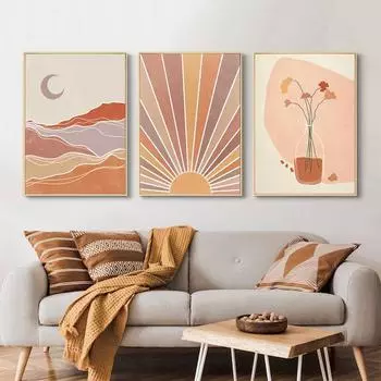 Абстрактные пейзажи с солнцем и луной, сцена в стиле бохо, принты на холсте, настенные художественные картины, постеры для гостиной, домашний декор, без рамки 21cm30cm NoFrame