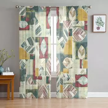 Абстрактные перья Геометрия Прозрачные шторы для гостиной Оконные тюлевые шторы Спальня Вуалетные шторы Декор Зал Роскошные шторы W135 x H114cm