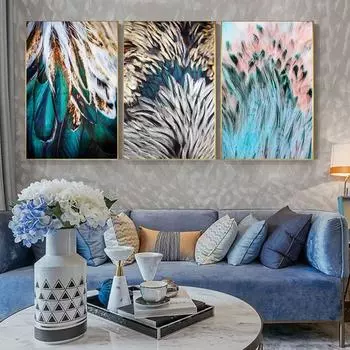 Абстрактные перья, настенное искусство, изобразительное искусство, печать на холсте, роскошные картины для гостиной, спальни, современный модный гламурный домашний декор 21cm30cm NoFrame