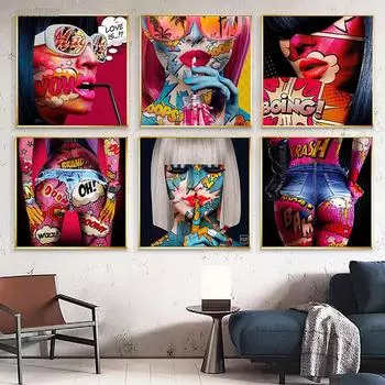 Абстрактные персонажи поп-арт плакаты крутая девушка в солнцезащитных очках портретная живопись на холсте модная женская настенная живопись домашний декор 20x20cm No Frame