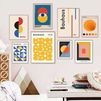 Абстрактные плакаты с геометрией Баухауза, современные холсты середины 1919 года, картины на холсте, настенные художественные картины, принты для гостиной, домашний декор 21x30cm No Framed