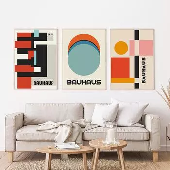 Абстрактные постеры для выставки Баухаус, современные геометрические японские скандинавские настенные художественные картины на холсте, печатные изображения для декора гостиной 21x30cm No Framed