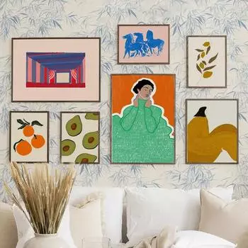 Абстрактные постеры и принты Красивая одежда Женщины Фрукты Лошадь Геометрический лист Настенная живопись Холст Гостиная Домашний декор 21x30cm No Framed