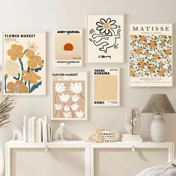 Абстрактные постеры и принты на цветочном рынке Матисс Яёи Кусама, галерея, настенная живопись на холсте, картины для декора гостиной A4 21X30cm No Framed