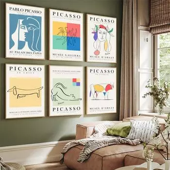 Абстрактные постеры и принты Пикассо, линия девушки, лицо, поцелуй, кошка, настенная живопись на холсте, скандинавские настенные картины для декора гостиной 21x30cm No Frame
