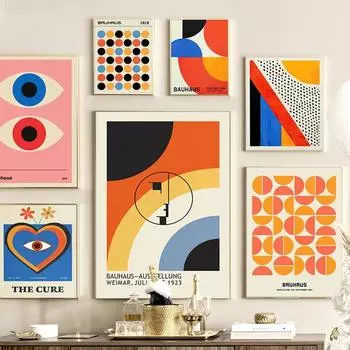 Абстрактные постеры и принты с геометрическими линиями в стиле Баухаус, модные современные скандинавские настенные картины на холсте, картины для декора гостиной 21x30cm No Frame