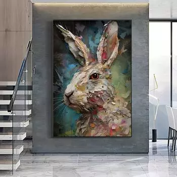 Абстрактные постеры и принты с изображением кролика, креативные граффити, уличное искусство, холст, картина, подарки, идеальная гостиная, дома, спальни, настенная роспись, украшение 20x30cm No Frame белый