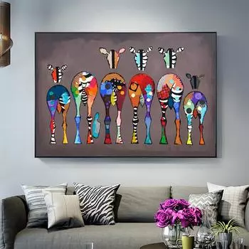 Абстрактные постеры и принты в виде зебры, красочные животные, холст, живопись, скандинавские куадросы, настенные художественные картины для декора гостиной 21*30cm