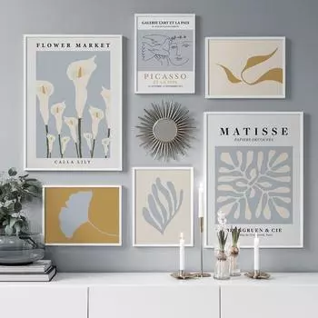 Абстрактные постеры с скандинавским принтом, Матисс Пикассо, цветочный рынок, гинкго билоба, настенная живопись на холсте, картина для декора гостиной A4 21x30cm No Frame