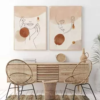 Абстрактные постеры в стиле бохо, изображение женского лица, рисунок линий, настенное искусство, картины на холсте, спальня, гостиная, домашний декор 21x30cm No Framed