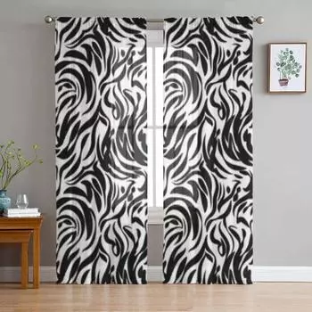 Абстрактные прозрачные шторы из кожи зебры для гостиной, детской спальни, тюлевые шторы, кухонные шторы для окон 135W x 114H(cm)