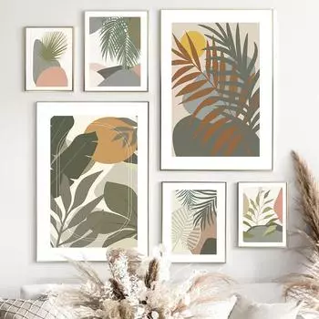 Абстрактные растения Монстера, настенное искусство, скандинавская картина на холсте, принт, зеленые растения, постеры, принты, настенные панно для декора гостиной 21x30cm No Frame