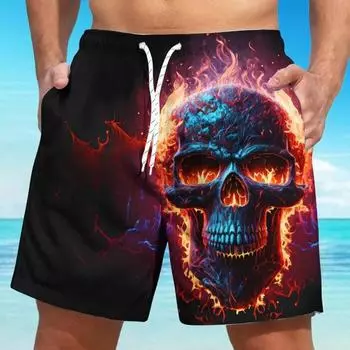 Абстрактные ретро 3D-принтованные пляжные брюки с изображением черепа, модные мужские летние спортивные шорты для мужчин S