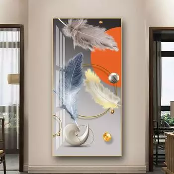 Абстрактные роскошные постеры и принты с перьями, скандинавские красочные картины на холсте, настенные художественные картины для гостиной, домашний декор для крыльца 20x40cm Unframed королевские желтого