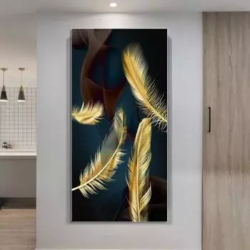 Абстрактные роскошные постеры и принты с перьями, скандинавские красочные картины на холсте, настенные художественные картины для гостиной, домашний декор для крыльца 20x40cm No Framed
