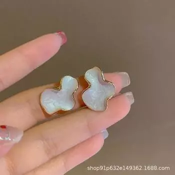 Абстрактные серьги-пусеты из 14-каратного золота в виде капель облака, с жемчугом и белой масляной эмалью, из стерлингового серебра 925 пробы