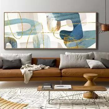 Абстрактные синие картины для гостиной, современный принт, скандинавский офисный декор, Золотая линия, настенное искусство, холст, живопись, постеры 20cm40cm NoFrame