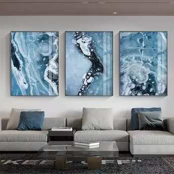 Абстрактные синие струящиеся картины на холсте для гостиной, спальни, фотографии, принт, современный минималистичный настенный художественный плакат для украшения дома 21cm30cm NoFrame