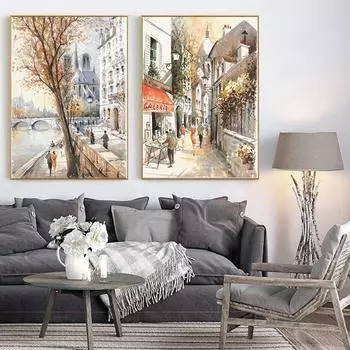 Абстрактные скандинавские пейзажи Абстрактные граффити Холст Картина Парижская улица Сена Плакаты Печать Винтажные настенные картины для гостиной Домашний декор 20x30cm