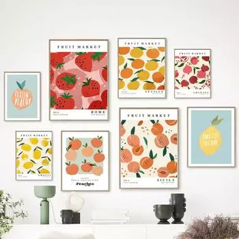 Абстрактные скандинавские постеры фруктовый рынок апельсин лимон персик настенное искусство холст живопись и принты настенные картины для декора гостиной 21x30cm No Framed