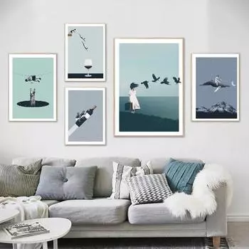 Абстрактные скандинавские волшебные чайники с китами, дайвинг, вино, танцы, настенные художественные принты, плакат, холст, живопись, домашний декор, фотографии для гостиной 21X30cm No Frame