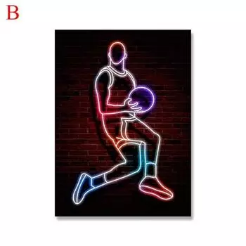Абстрактные спортивные плееры, знаменитые баскетбольные звезды, холст, картина, неоновый постер, настенные художественные картинки для гостиной, домашний декор, комната для мальчиков 21*30cm