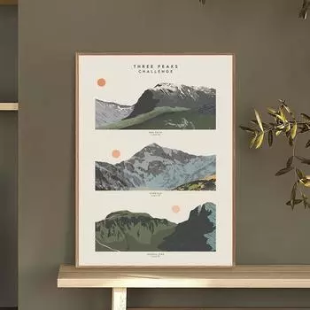 Абстрактные Три Пика Гора Настенная Картина на Холсте Великобритания Туристический Плакат Скафелл Пайк Сноудон Бен Невис Печать Картина Гостиная 21x30cm No Framed белый