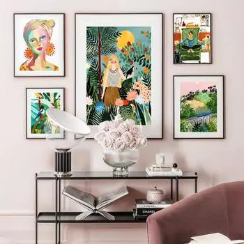 Абстрактные тропические леопардовые кошки, птицы, цветы, джунгли, настенные художественные холсты, постеры, живопись и принты, настенные панно для декора гостиной 21x30cm No Framed